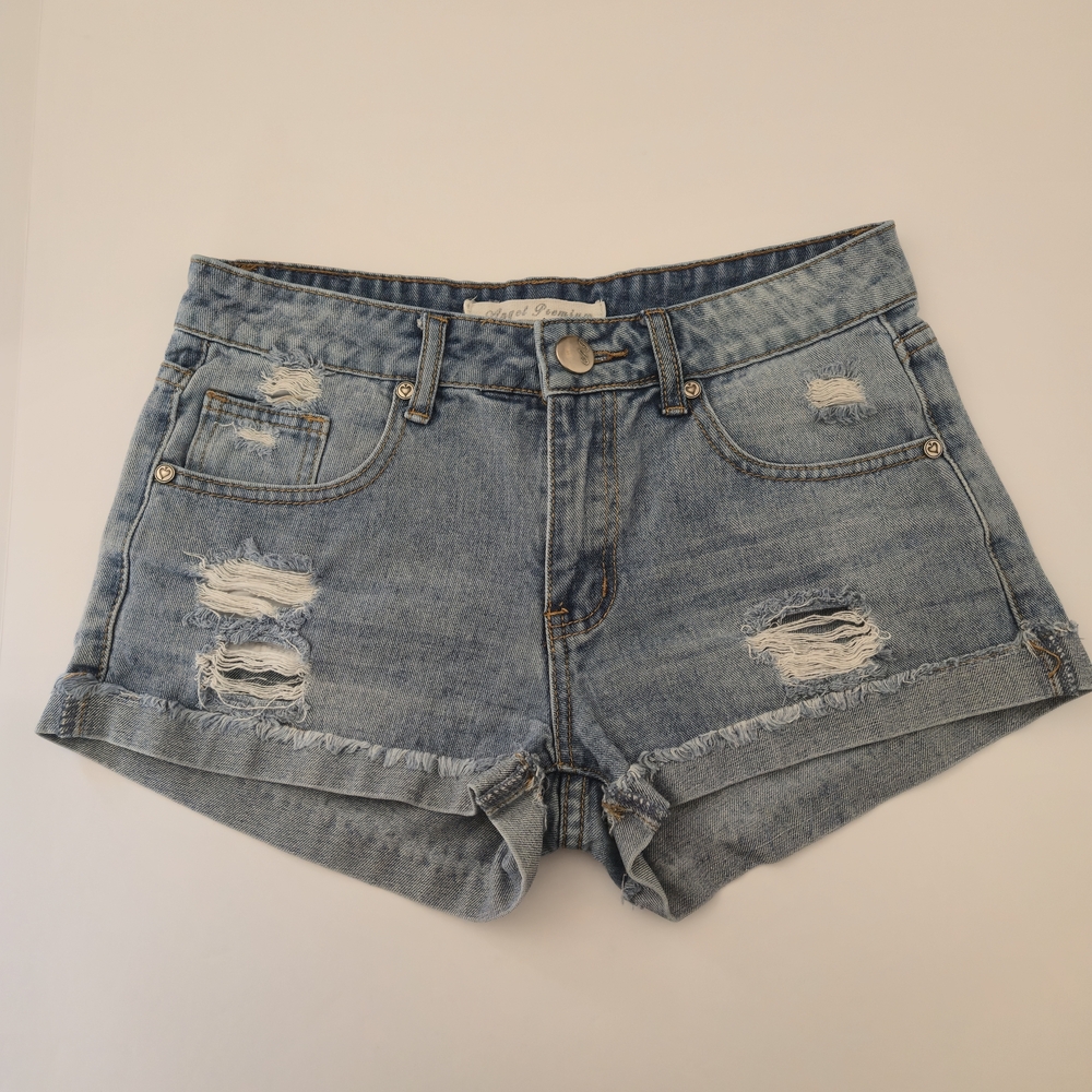 Angel Premium Distressed Denim Shorts Size 9 Light Wash High Rise Jean Shorts